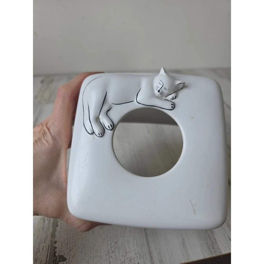 Signature cat tissue ceramic bathroom box cover kitten White decor‎